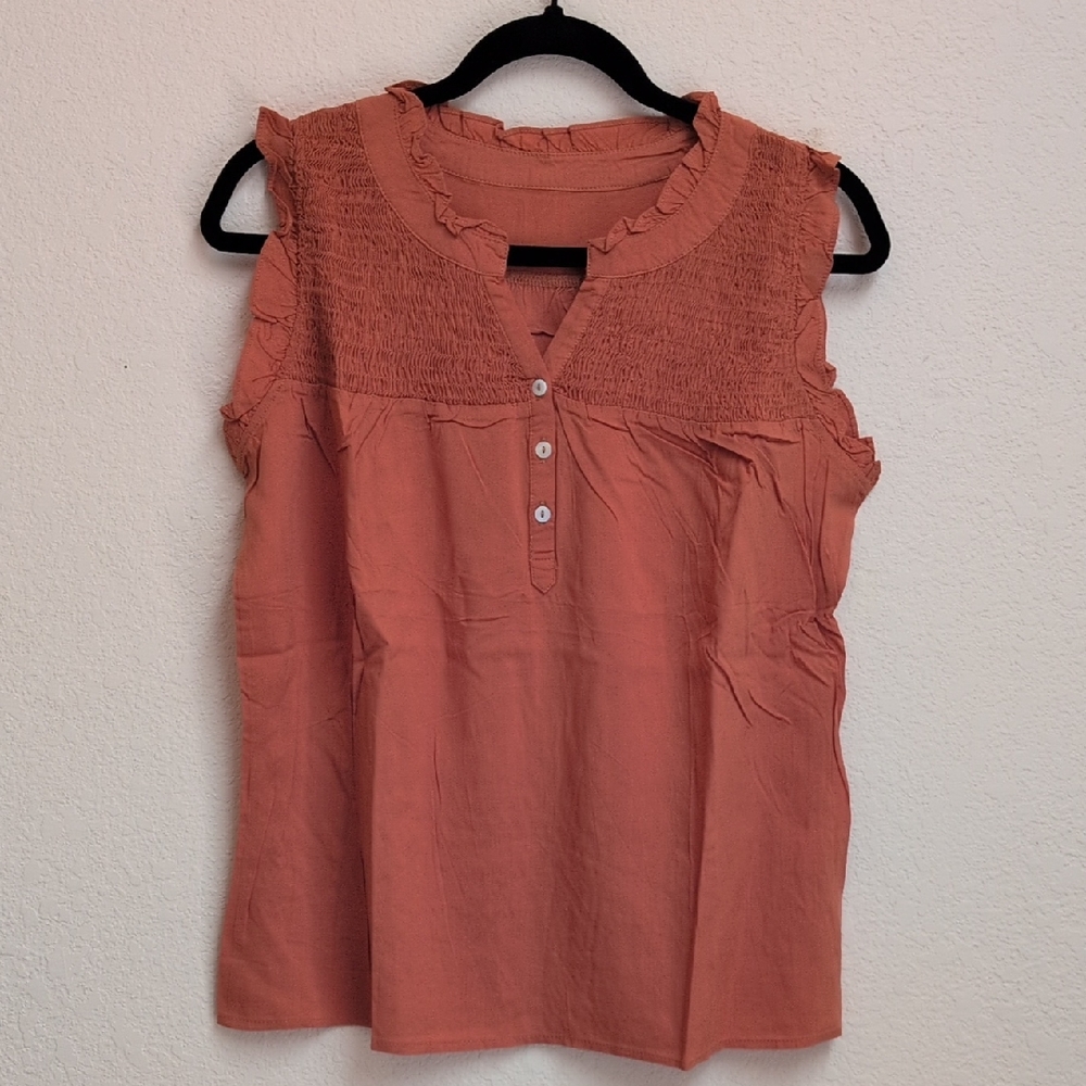 Women's Sleeveless Ruffle Top - Terracotta